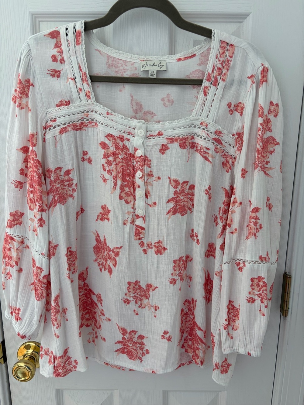 Wonderly White Blouse with Coral Floral Print